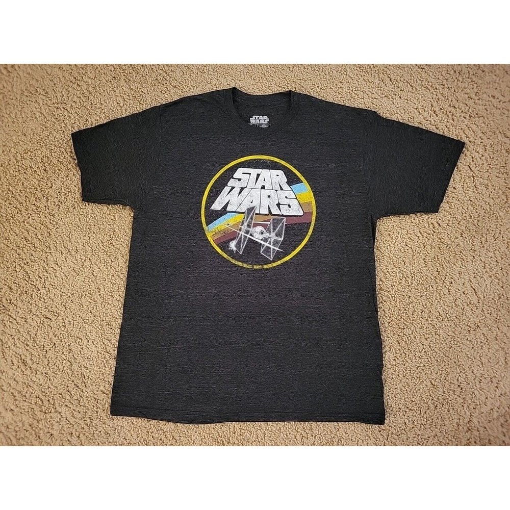 STAR WARS TIE FIGHTER SHIRT RETRO SIZE X-LARGE XL MENS CHARCOAL GREY TEE GRAPHIC